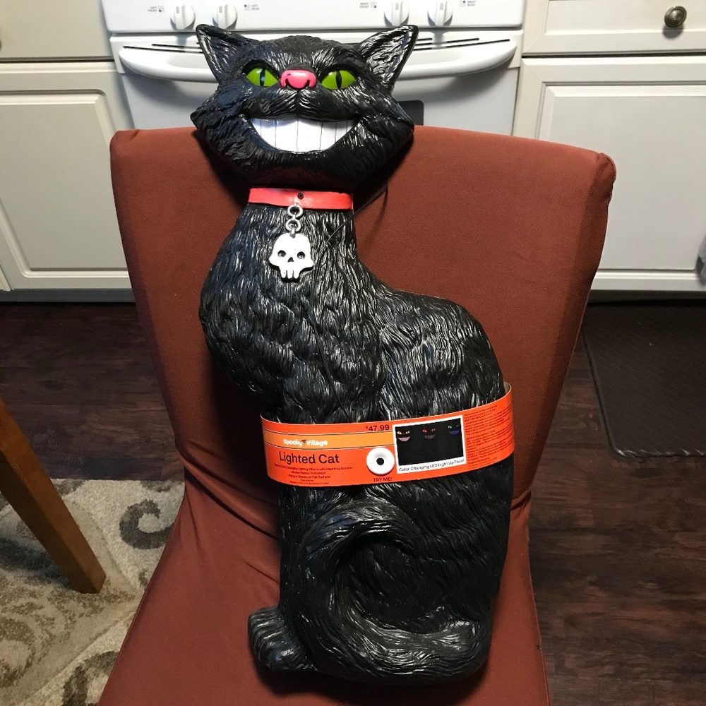 Spooky Village Lighted Cat New with tag
